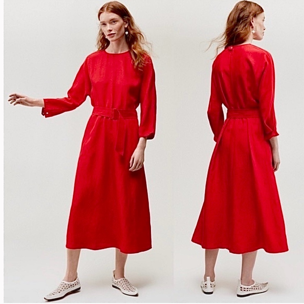 Wilfred le fou collection- tavin dress, gobi berry belted midi dress- size xxs